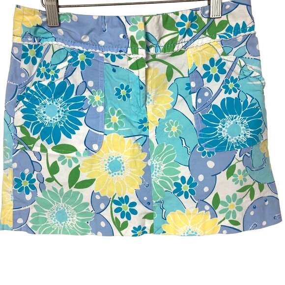 Lilly Pulitzer Skort Sweet Blue Crabby Print Womens 2 Pockets Flowers Skirt - Picture 1 of 7